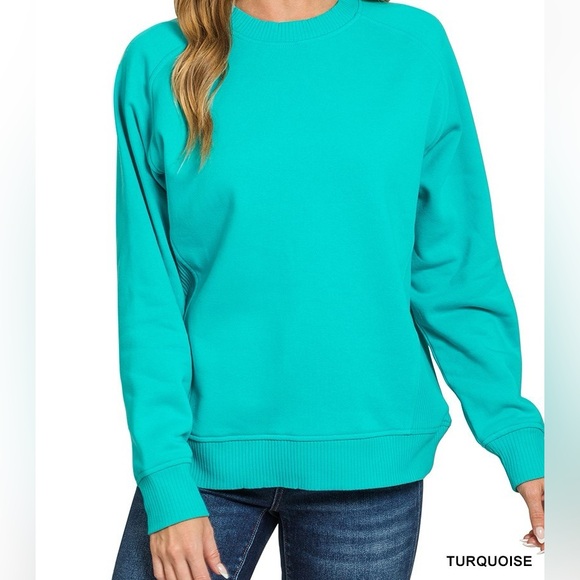 🆕 ZENANA FLEECE ROUND NECK RIBBED SIDE RAGLAN SWEATSHIRTS - Picture 1 of 1